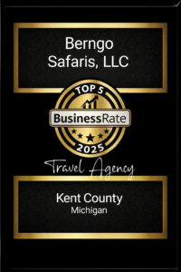 Berngo Safaris Top 5 Travel Agency Award 2025 Kent County Michigan BusinessRate recognition for African safari tours and travel services